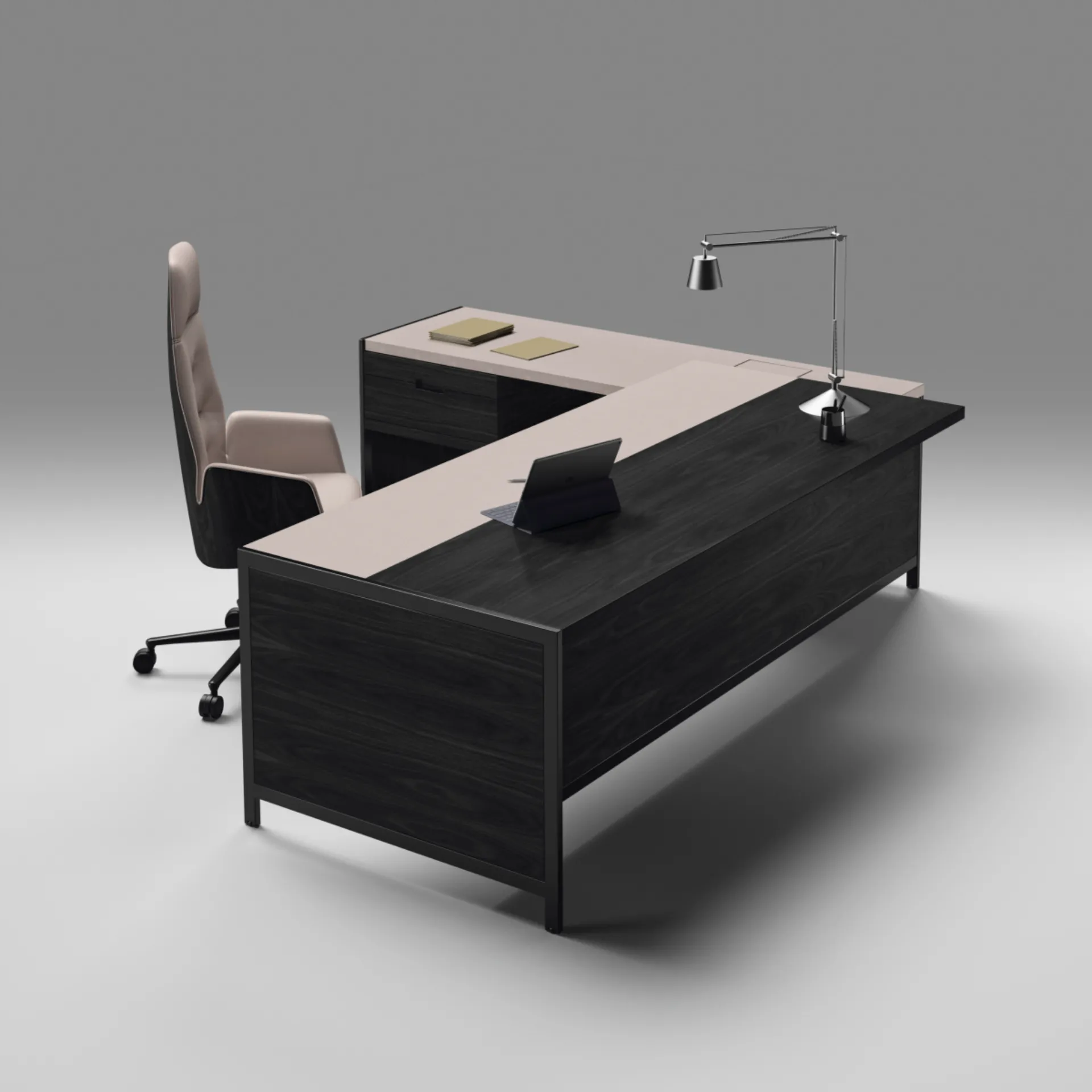 Mesa de dirección con tablero y almacenaje lateral